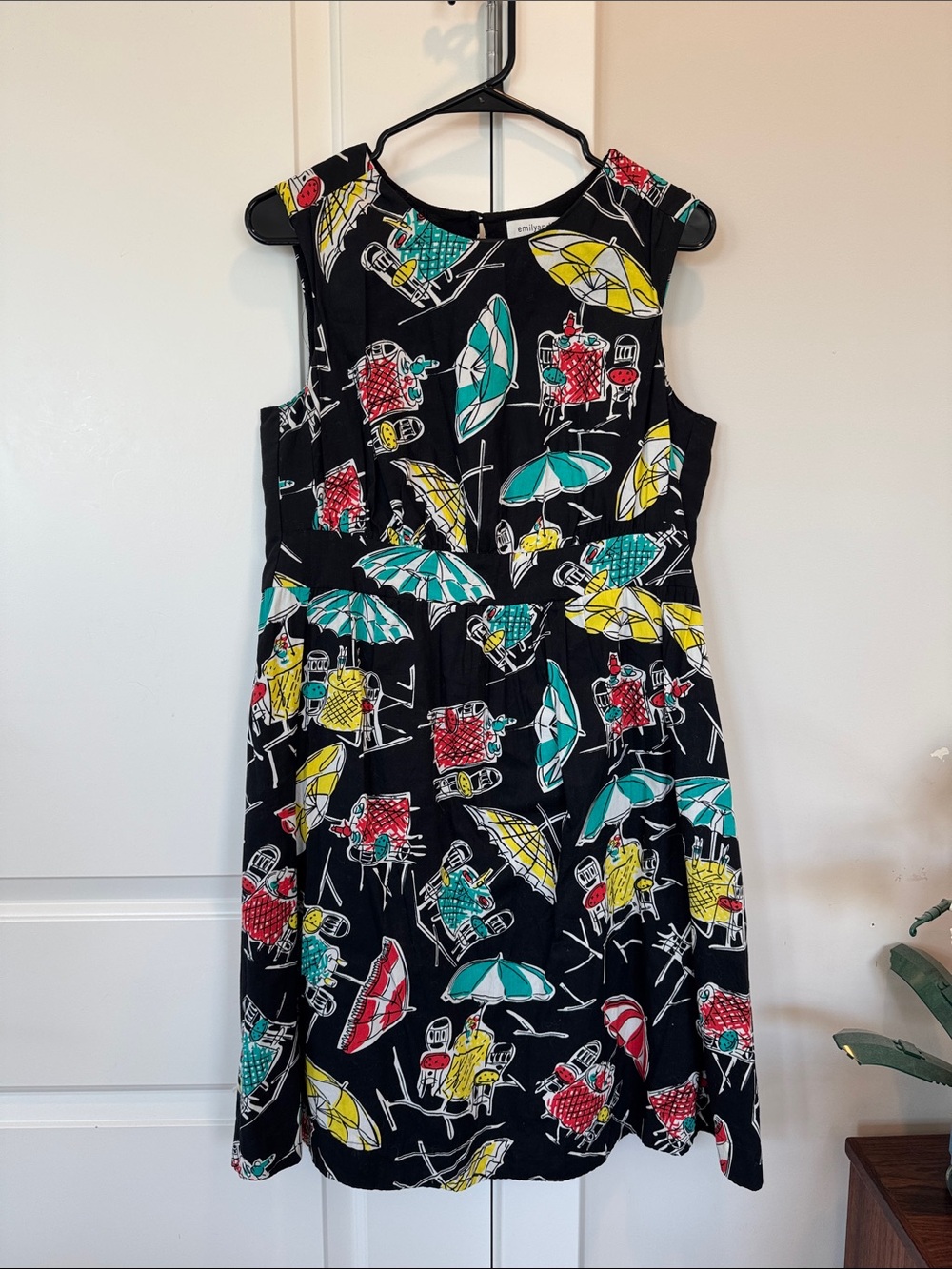 Emily and Fin Sleeveless Black Sundress with Colorful Beach Umbrella Print